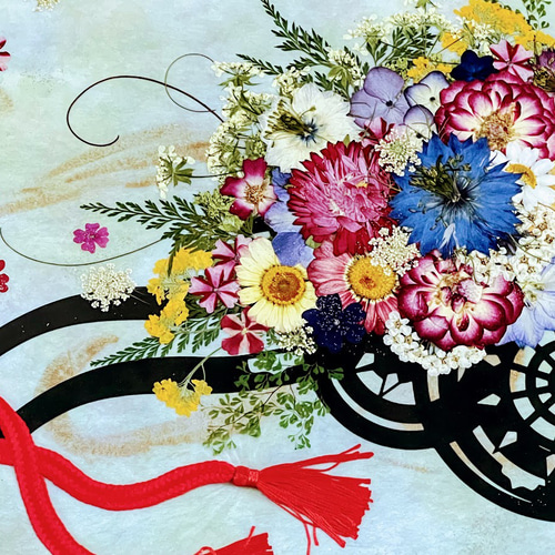 日本の和 豪華なお花の御所車 押し花アート額04 その他アート 日本の和 豪華なお花の御所車 押し花アート額04 その他アート