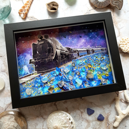 銀河鉄道の夜・りんどうの花〉天然石アート その他アート moon 通販