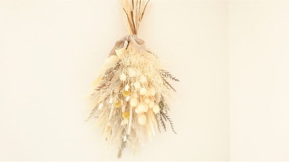 カスミソウと小花の白ブーケ＆スワッグ アイボリー ドライフラワー 2枚目の画像