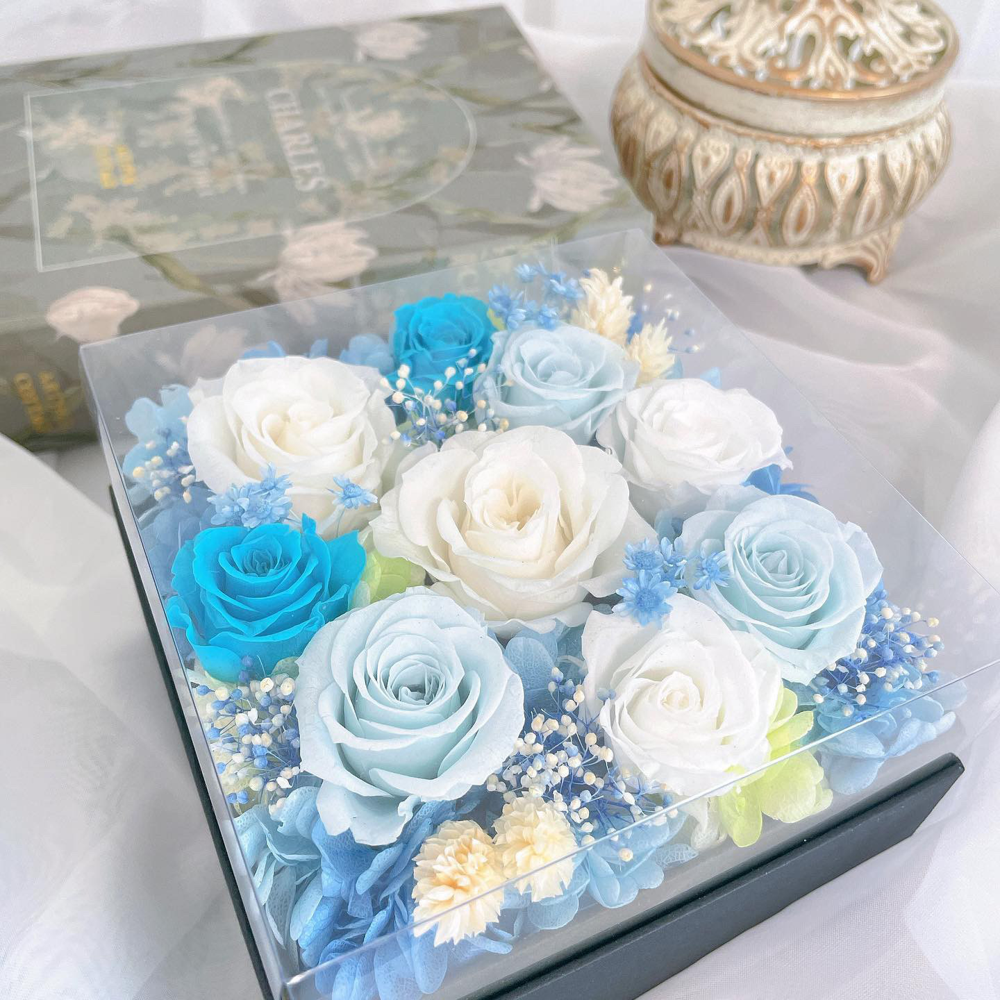 【プリザーブドフラワー】アザールブルー / 誕生日/敬老の日/新築祝い/結婚祝い/退職祝い/インテリア/