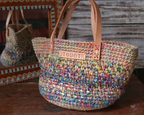 ◌ミックス＆ミックス糸のかごバッグ◌ ＊メルヘン＊ かごバッグ