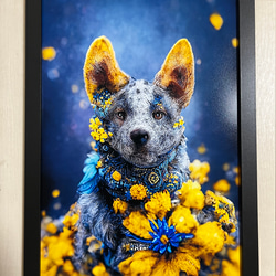 アートポスター【黄色い花の犬】A4 3枚目の画像
