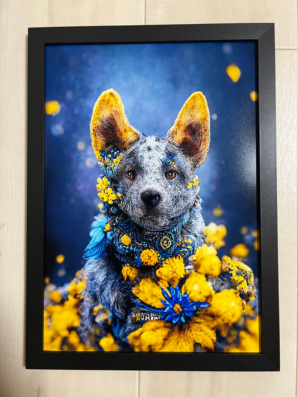 アートポスター【黄色い花の犬】A4 3枚目の画像