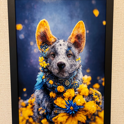 アートポスター【黄色い花の犬】A4 1枚目の画像