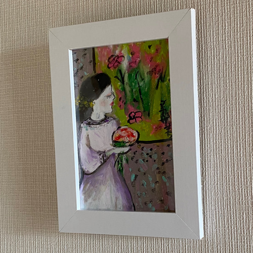 絵画 。壁掛け絵☆【きれいな白いスカートの女性が色とりどりの