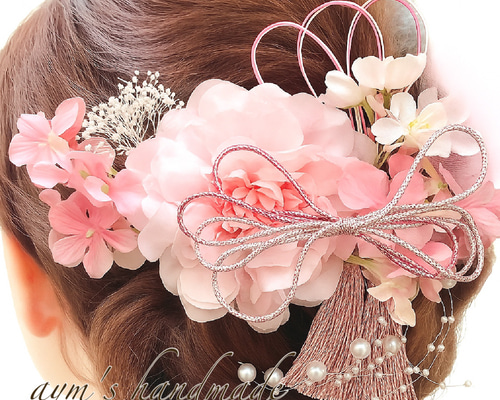 №257♡成人式♡卒業式♡結婚式♡組紐♡紐アレンジ♡モダンヘア♡ソラフラワー♡袴 A133 赤ゴールド タッセル 組紐 ドライフラワー ポニーテール 髪飾り