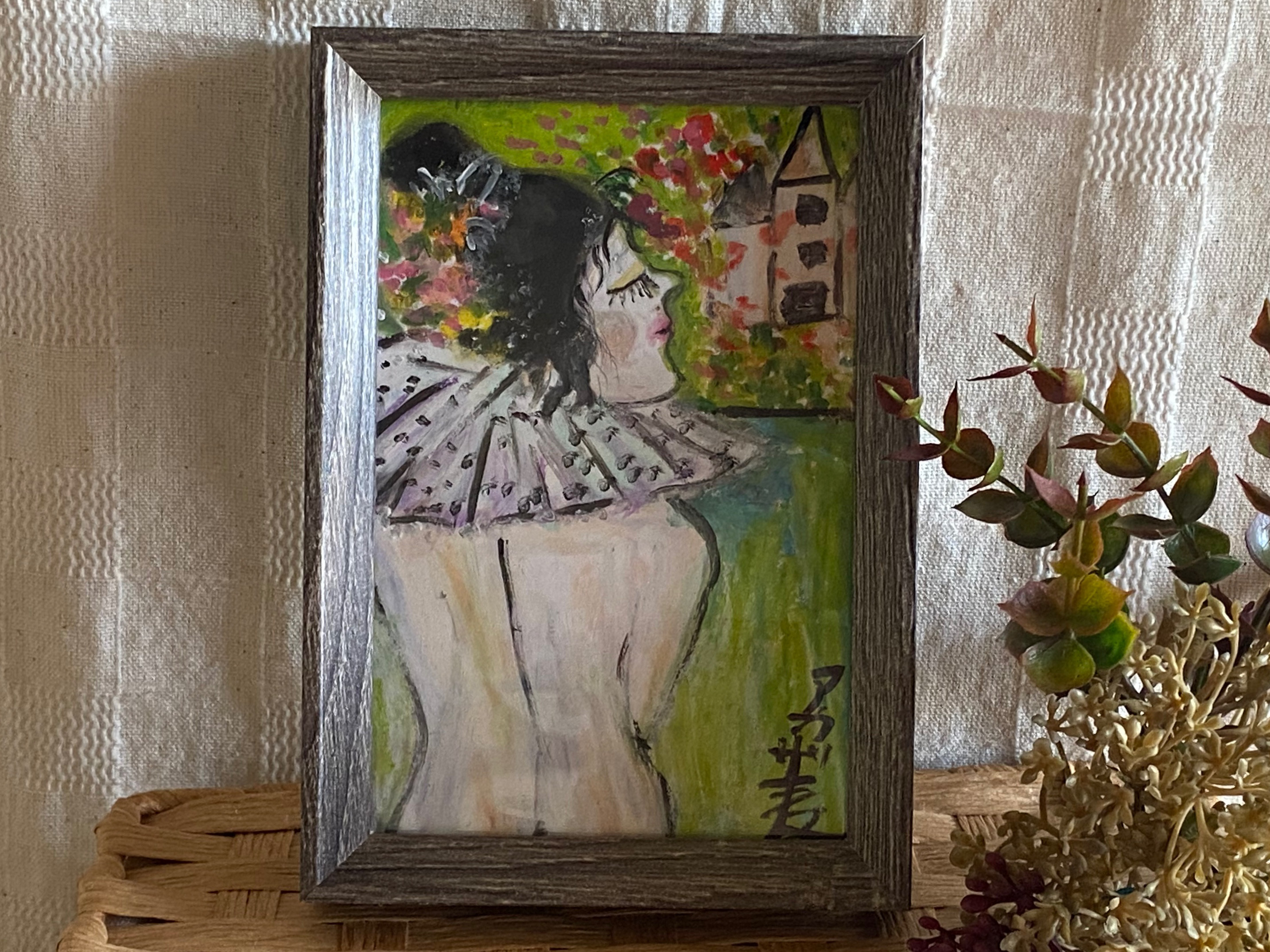 明日はきっと出来る女性人物油絵絵画原画オリジナル