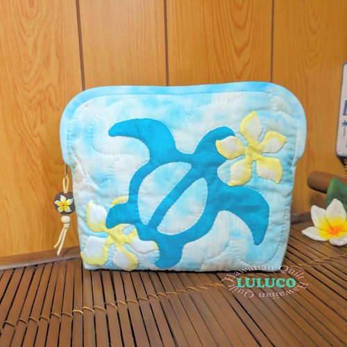 ハワイアンキルト タペストリー むらぞめエメラルドグリーン白柄