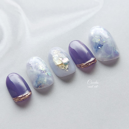 No.112 ジェルネイル ネイルチップ ニュアンスネイル パープル 紫