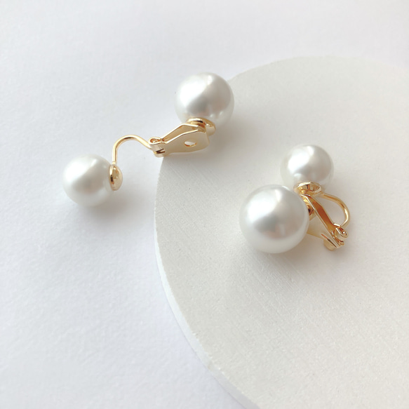 EARRING＆EAR CUFF:「Double」dense pearl 3枚目の画像