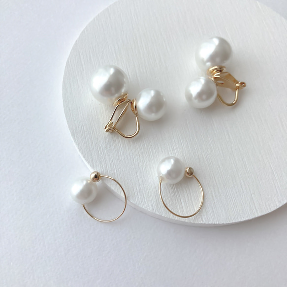 EARRING＆EAR CUFF:「Double」dense pearl 1枚目の画像