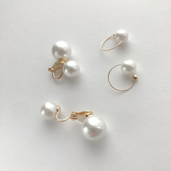 EARRING＆EAR CUFF:「Double」dense pearl 2枚目の画像