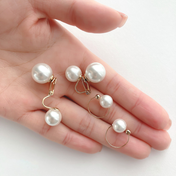 EARRING＆EAR CUFF:「Double」dense pearl 5枚目の画像