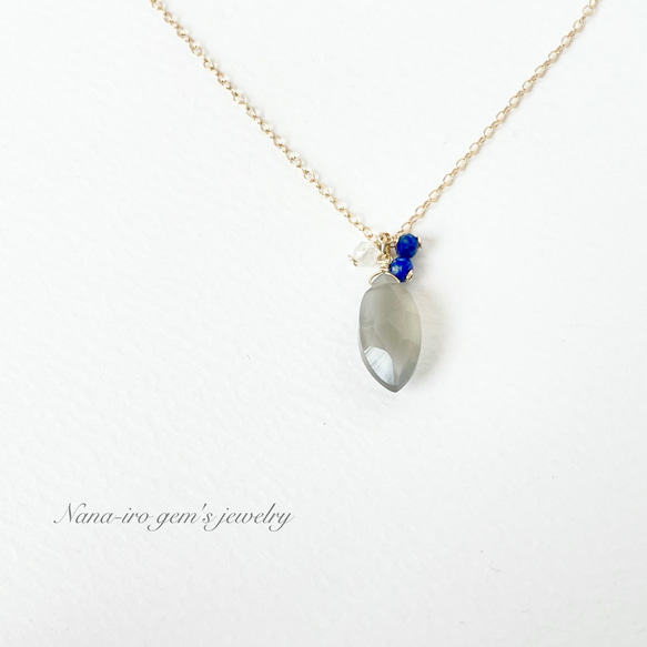 14kgf  gray moonstone × lapis necklace 3枚目の画像