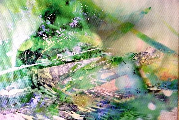 「めぐみの水」アート　ＦＯサイズ　コンパクト　インテリア　水　グリーン　緑　自然　植物　透明感　写真　キャンパスプリント 2枚目の画像