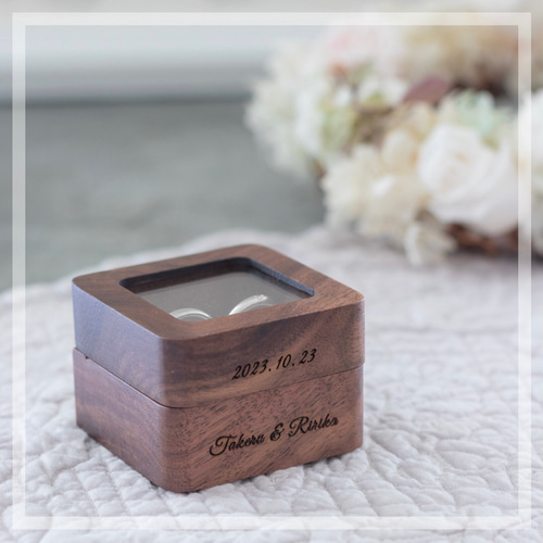 窓付き木製 リングピロー スクエア】1週間以内発送 リングケース 指輪