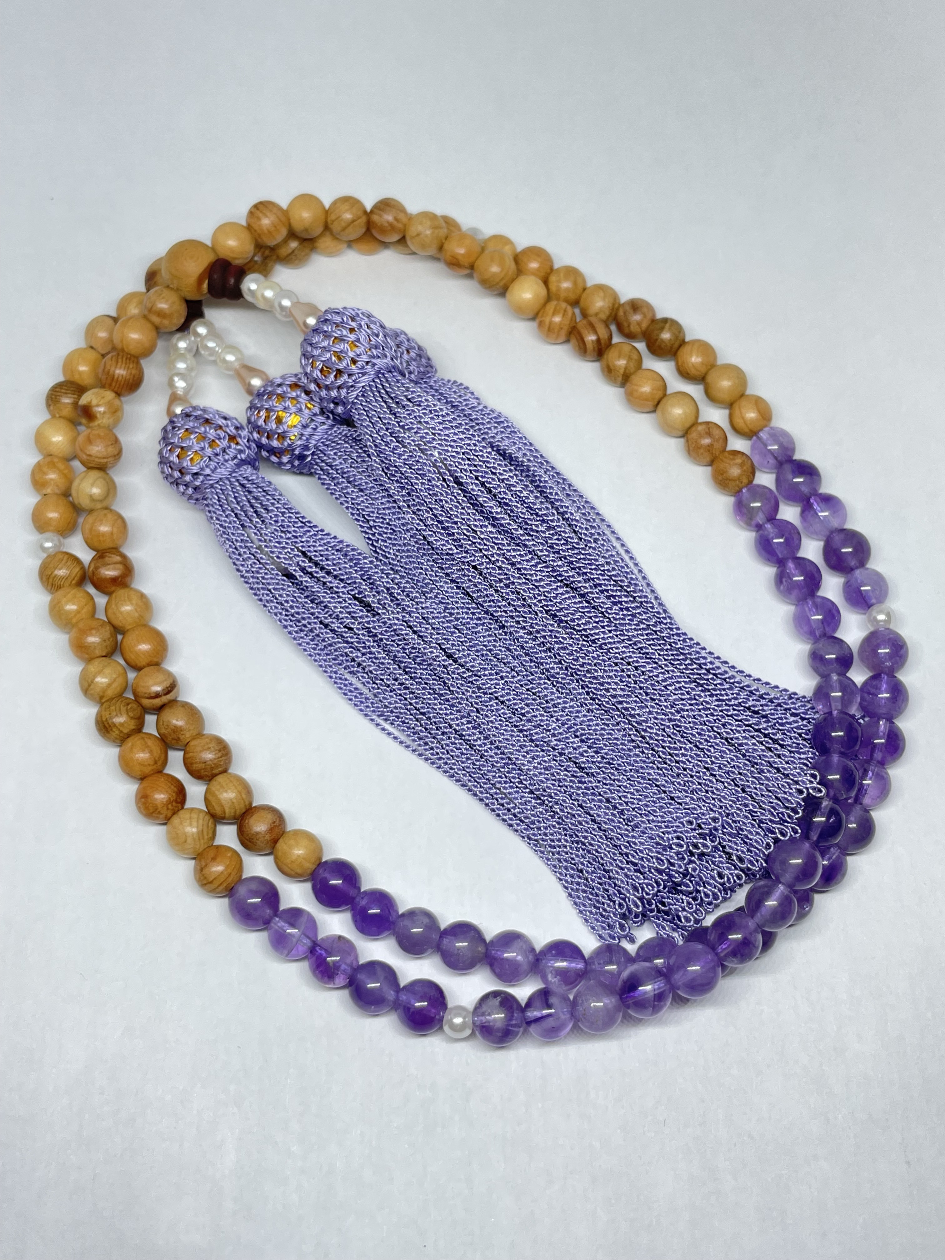 全宗派共通　108珠　本式念珠　アメジスト&天然木