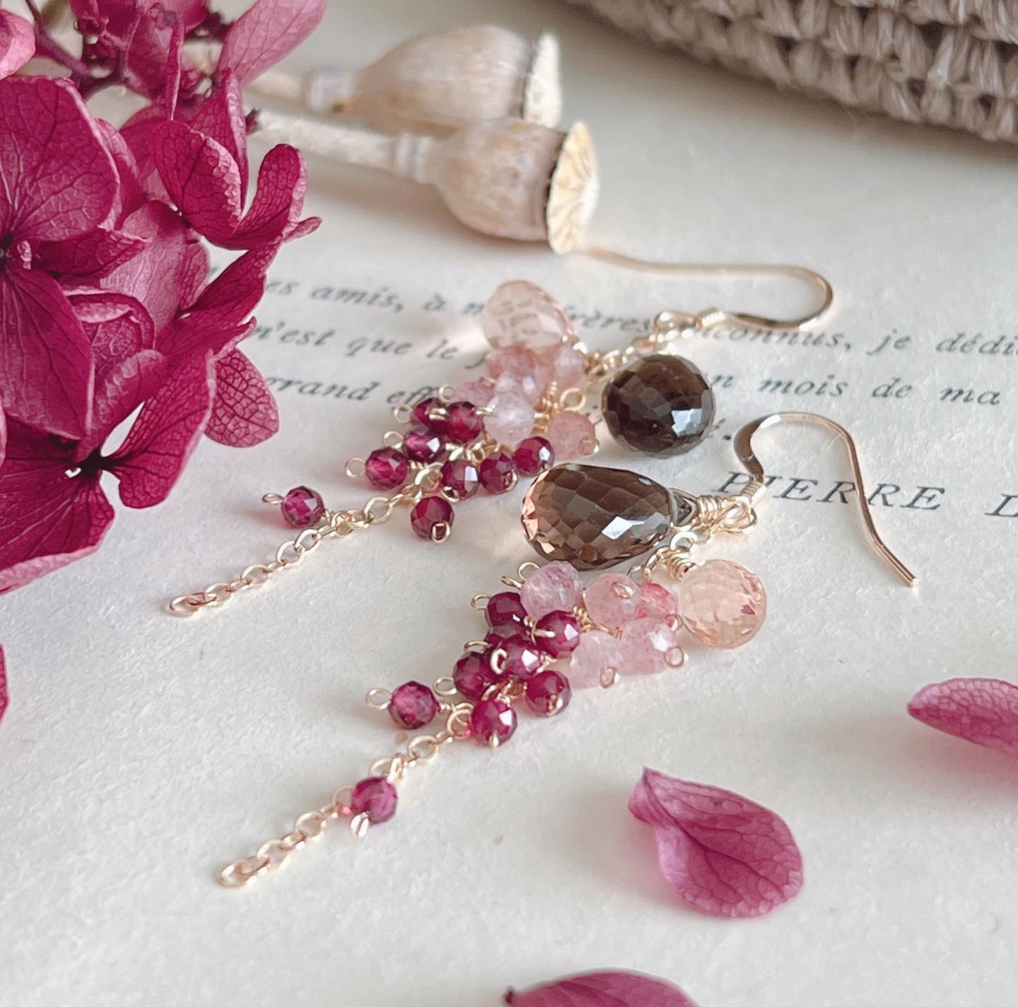 ＊再販＊【14kgf】スモーキークォーツ×モーブカラー＊ロングピアス