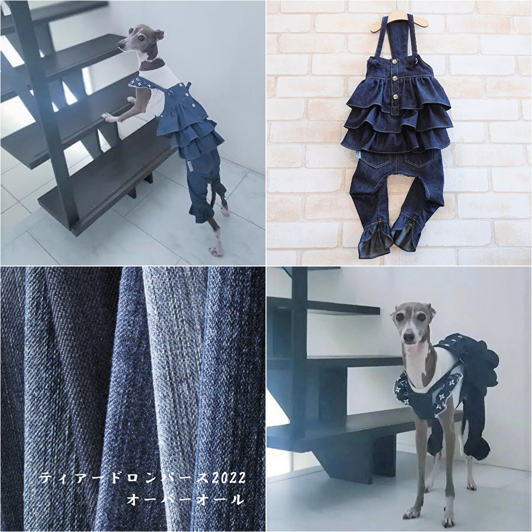 【送料込】イタグレ服　ティアードロンパース　デニムオーバーオール　IS・IM・ILサイズ