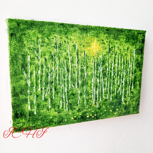 油絵 白樺の森深く 絵画 ICHI 通販 14529469｜Creema(クリーマ)