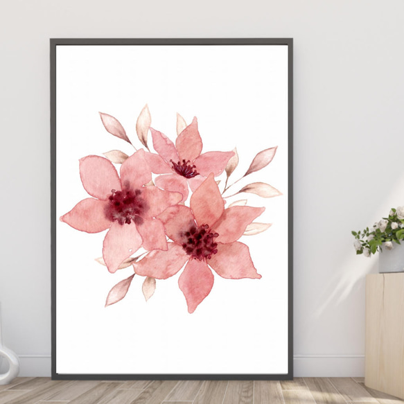 ふうちゃん♪　ポスター　A４サイズ　４枚セット 送料無料】A3・A4ポスター【ピンクの花の水彩イラスト】ブーケ/花束