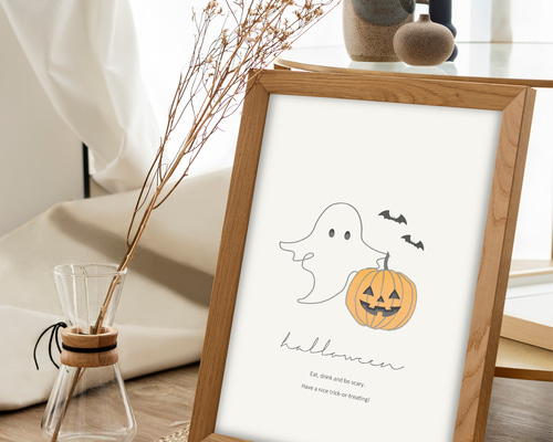 【ミニチュア】ハロウィン額縁ポスター2枚セット✽handmade ナチュラルハロウィンポスター／ハロウィン／秋ポスター／インテリア