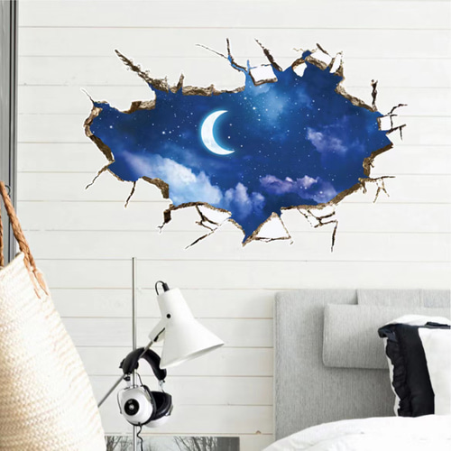 ウォールステッカー S675 3Dの夜空 三日月 星 DIY 壁紙 インテリア