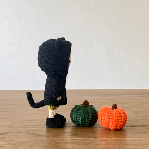 受注制作】黒猫パーカーを着たあみぐるみの男の子【ハロウィン