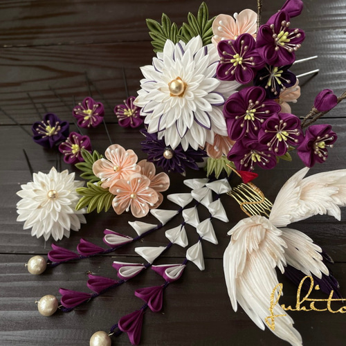 #ピンク花畑# . まとめ商品　つまみ細工リース　#薄紫花# おしお様 2点