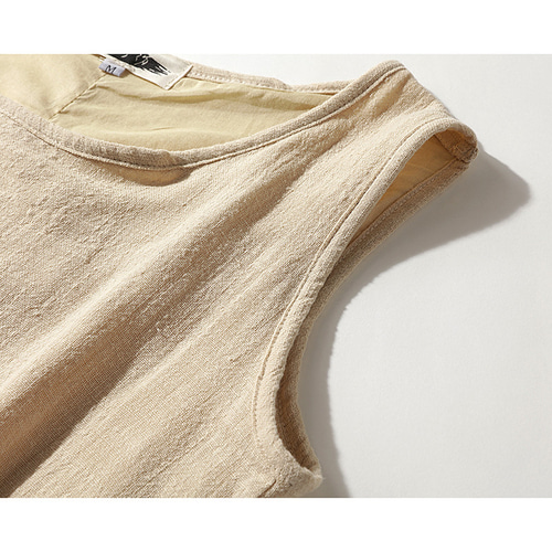 ノースリーブワンピース 綿麻ワンピース 裏地付き S&M ベージュ