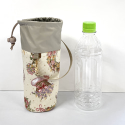 リースフラワー　保冷保温ボトルカバー・ペットボトルカバー　ベージュ　花柄　水滴防止・対策 7枚目の画像