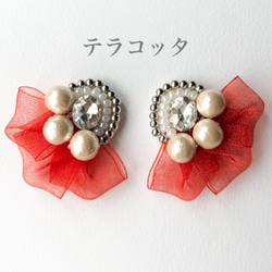 《ribbon×cotton pearl》ビーズ刺繍ピアス＊リボン＊パール＊オケージョン 4枚目の画像