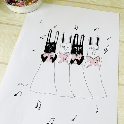 F8号】月の裏側でダンスするうさぎの絵【現代アート/イラスト】 9月