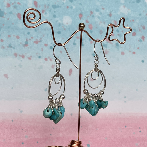 ターコイズのぐるぐるピアス☆ (シルバー925) ピアス（フック