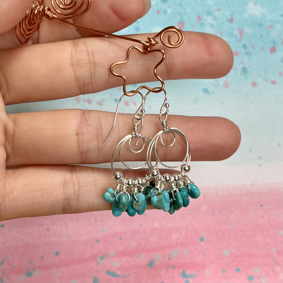ターコイズのぐるぐるピアス☆ (シルバー925) ピアス（フック