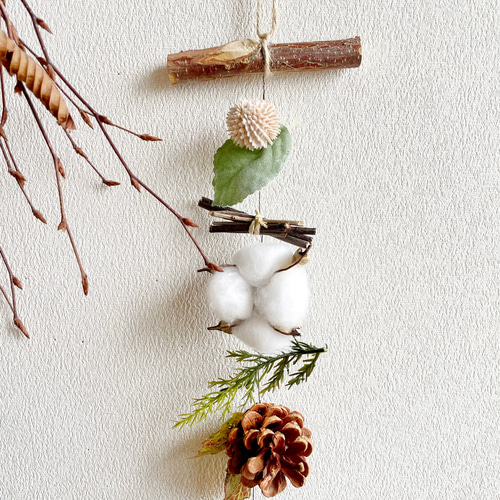 選べるコットンフラワー】 コットンフラワーと木の実 ほっこり癒しの縦  