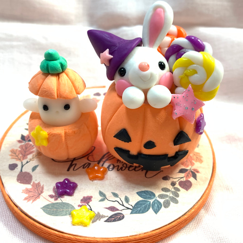 ☆ハロウィンのかぼちゃに入ったうさぎちゃん(受注生産) 樹脂 ☆ハロウィンのかぼちゃに入ったうさぎちゃん(受注生産) 樹脂