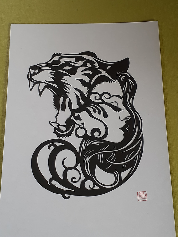 切り絵　美女と野獣 2枚目の画像