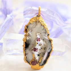 スライスアゲート ジオード ペンダント　　Fleur de Rocaille 　石の花 1枚目の画像