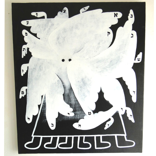 天使のグラフィティアート 原画 絵画 キャンバス画 モノクロ 翼 一点