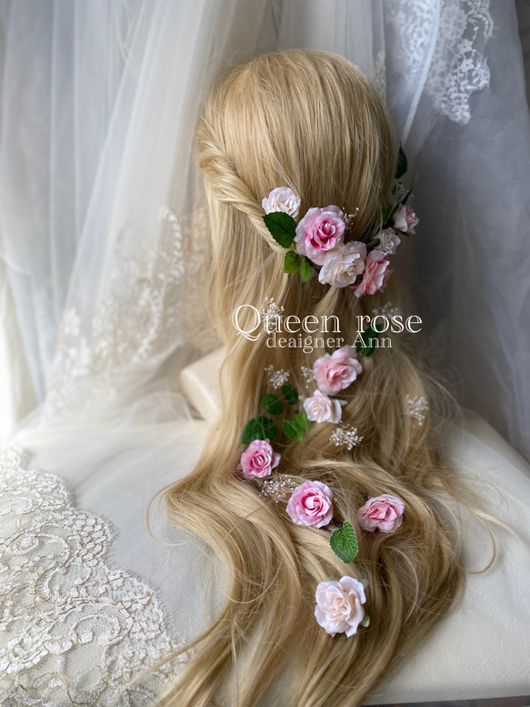 【送料無料】Queen rose Pink &white rose　ヘッドドレス♪ラプンツェルヘアに♡ 5枚目の画像