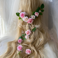 【送料無料】Queen rose Pink &white rose　ヘッドドレス♪ラプンツェルヘアに♡ 4枚目の画像