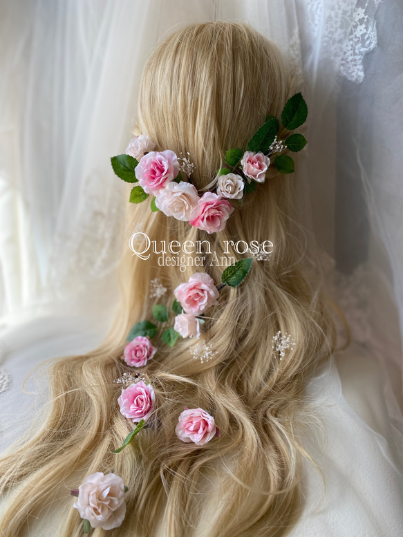 【送料無料】Queen rose Pink &white rose　ヘッドドレス♪ラプンツェルヘアに♡ 4枚目の画像