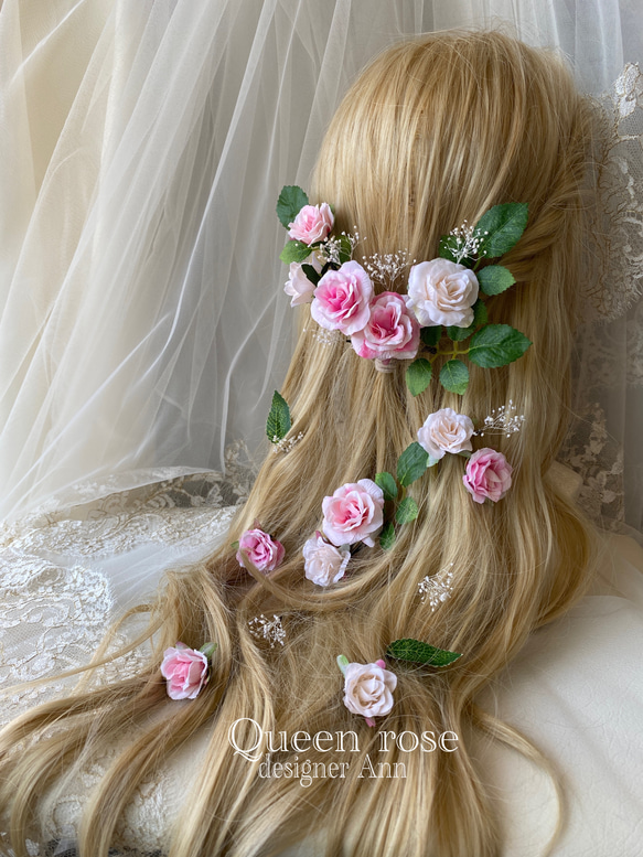 【送料無料】Queen rose Pink &white rose　ヘッドドレス♪ラプンツェルヘアに♡ 8枚目の画像