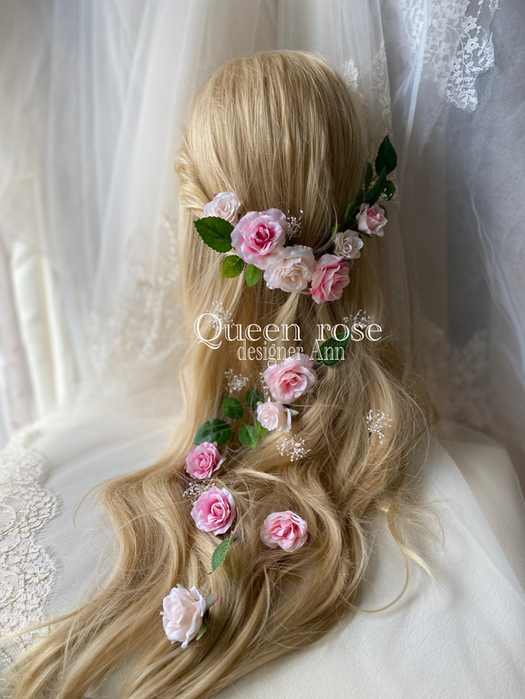【送料無料】Queen rose Pink &white rose　ヘッドドレス♪ラプンツェルヘアに♡ 6枚目の画像