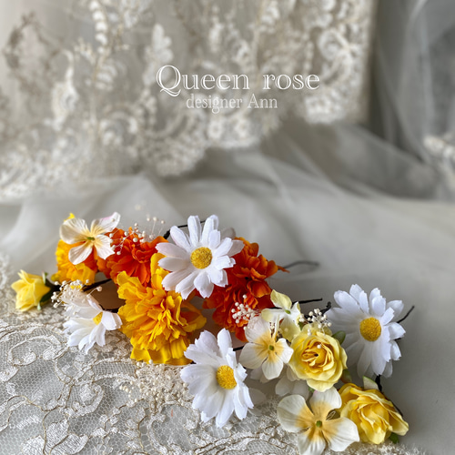 送料無料】Queen rose マリーゴールド ブーケ&ヘッドドレス 送料無料】Queen rose マリーゴールド ブーケ&ヘッドドレス