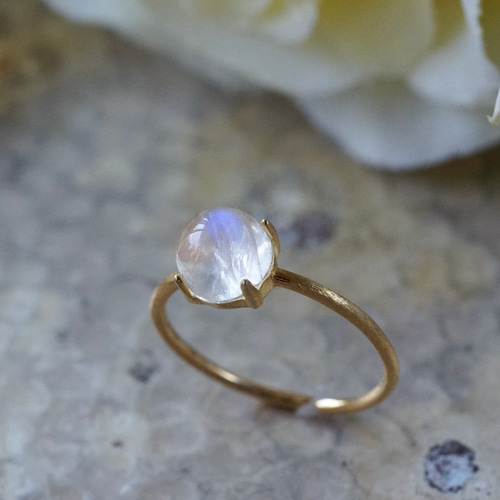 レインボームーンストーン 7号〜フリーサイズリング 18kgp（ヘアライン