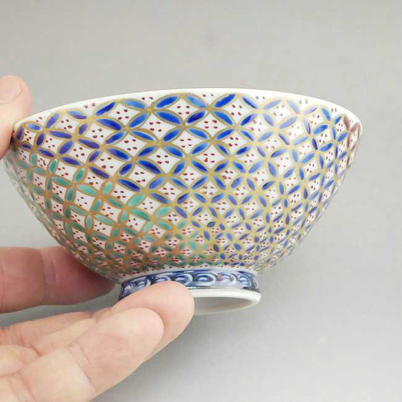 ◆商品番号　12202　色絵三色金七宝ご飯茶碗　紫峰　大単品 4枚目の画像