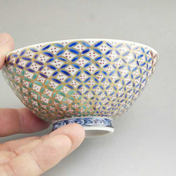 ◆商品番号　12203　色絵三色金七宝ご飯茶碗　紫峰　小単品 4枚目の画像