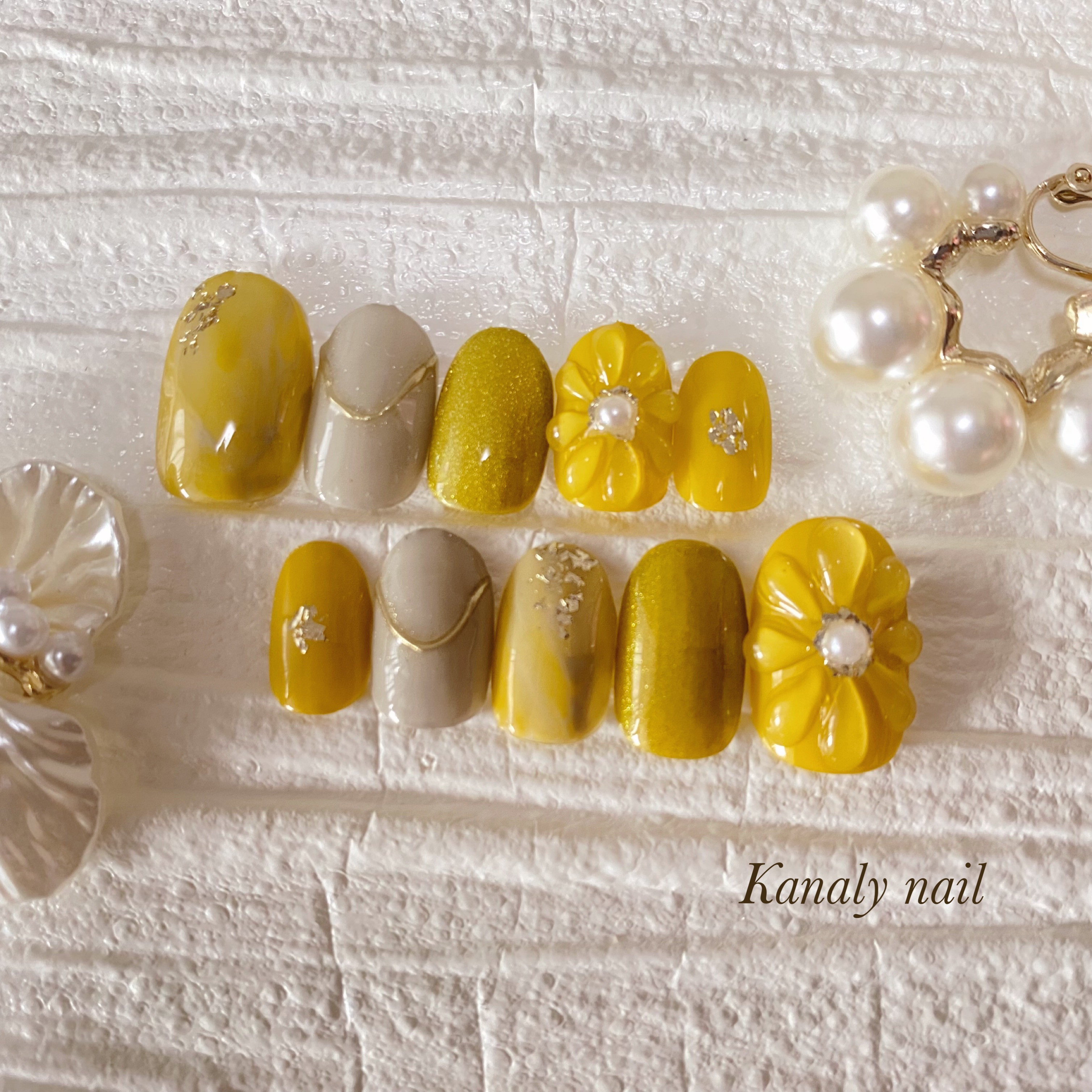 お急ぎ便A♥ ネイルチップ 量産型 スナ系 オーダー ちゅるん 黄色ネイル 現品 現品 即購入可 スナ系 量産型 ネイルチップ キルティング 推し